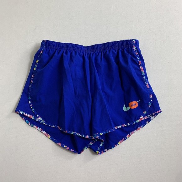 Nike Youth Girls Dri Fit Blue Drawstring Lined Athletic‎ Shorts Size Large Logo - Picture 1 of 6